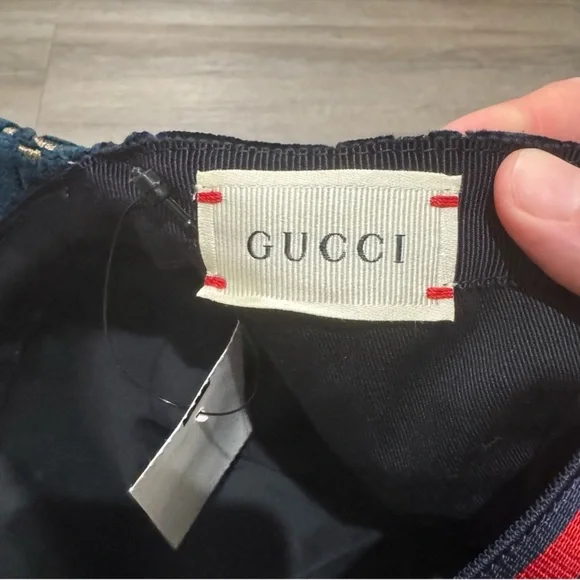 Gucci Double GG Logo Sapphire Blue Gold Velvet Baseball Cap Hat - Picture 9 of 14